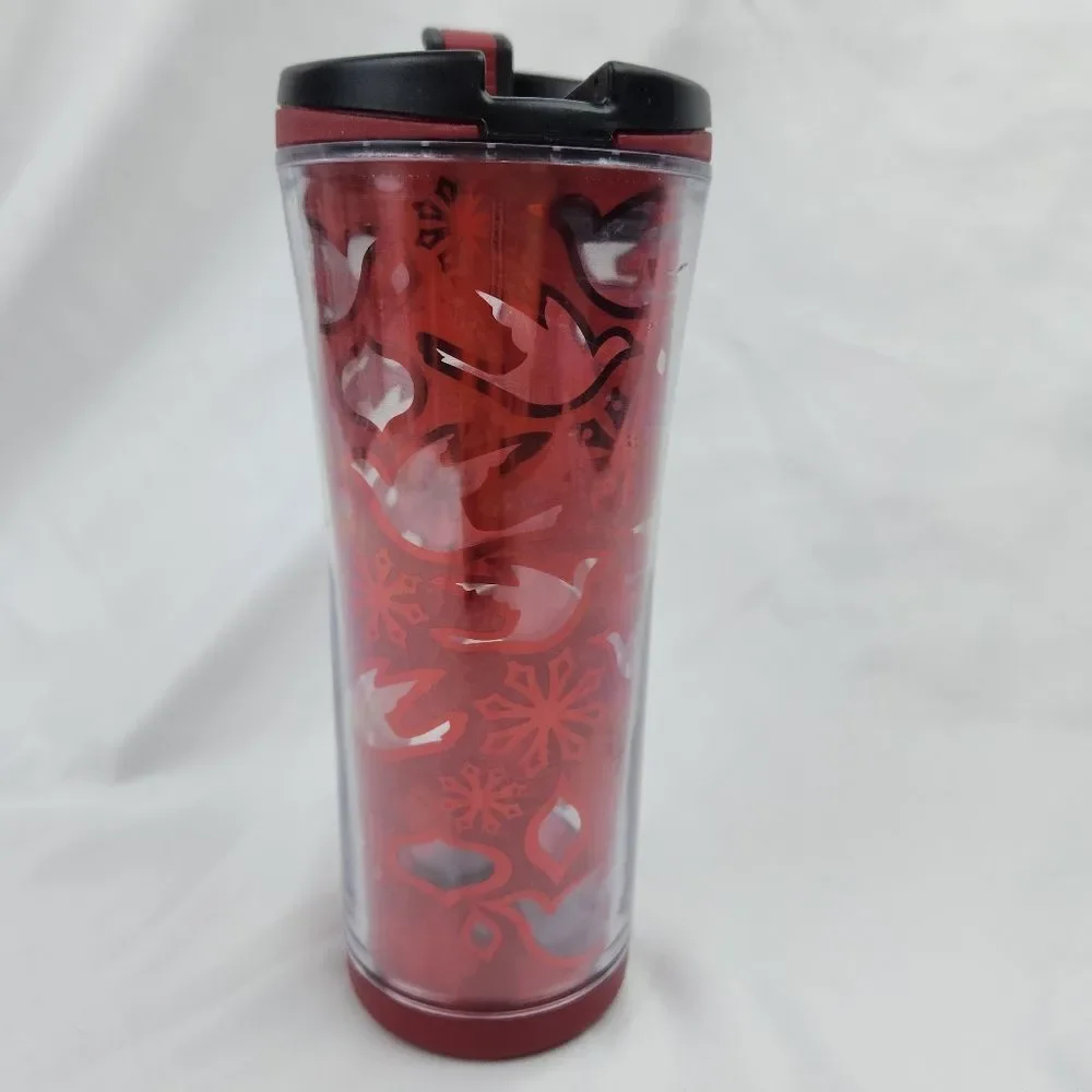 ☕️Starbucks 2008 Holiday Red Dove & Snowflake 12oz Travel Tumbler